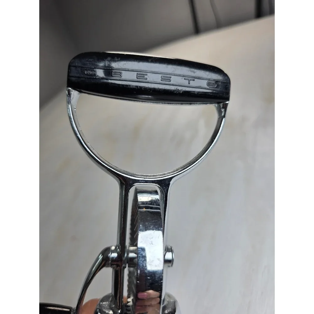 Vintage EKCO Flint Best Hand Crank Egg Beater Stainless Chrome Black Handle 12in